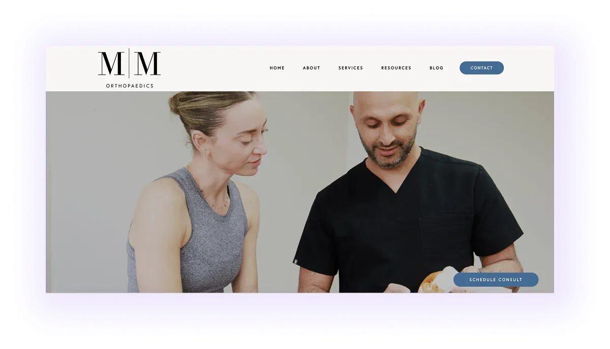 orthopedic website hero section and navigation bar example