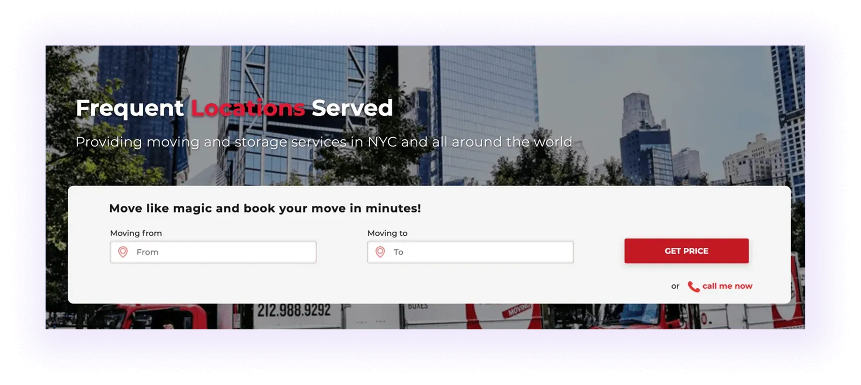 “moving from / moving to” form in a national moving company website