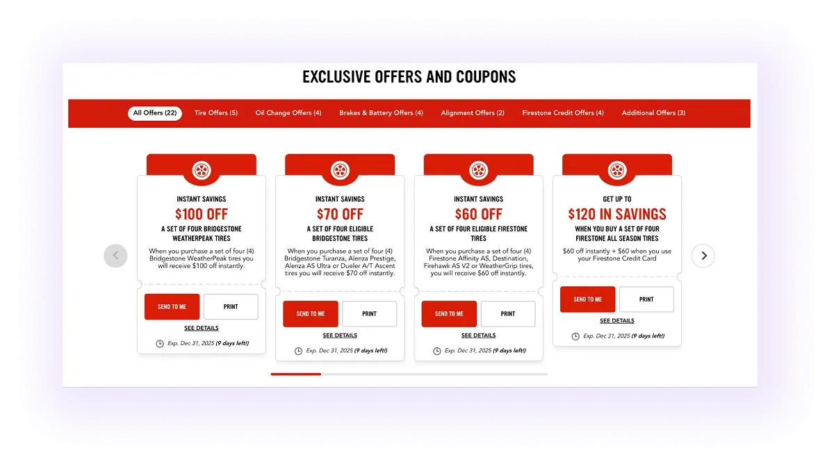 exclusive coupons block on an automotive business website