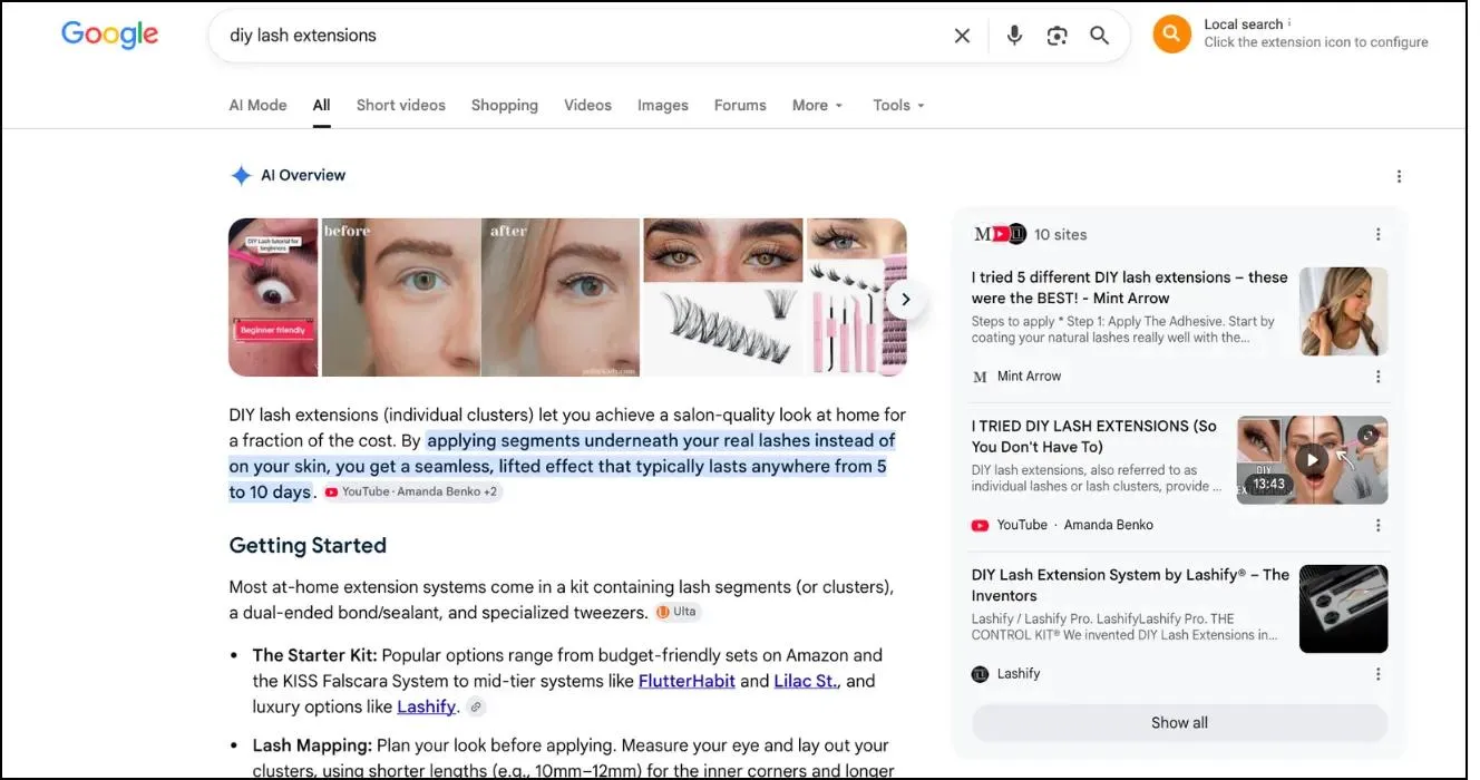 Lilac appearing in AI overview