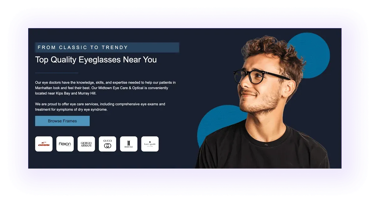 products block on an optometry website