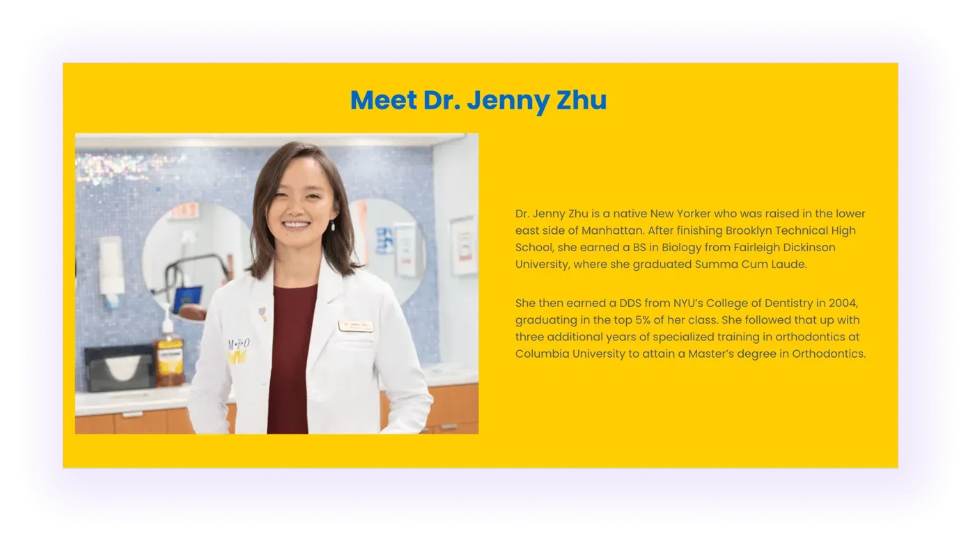 example of a page for orthodontist profiles on an orthodontic website