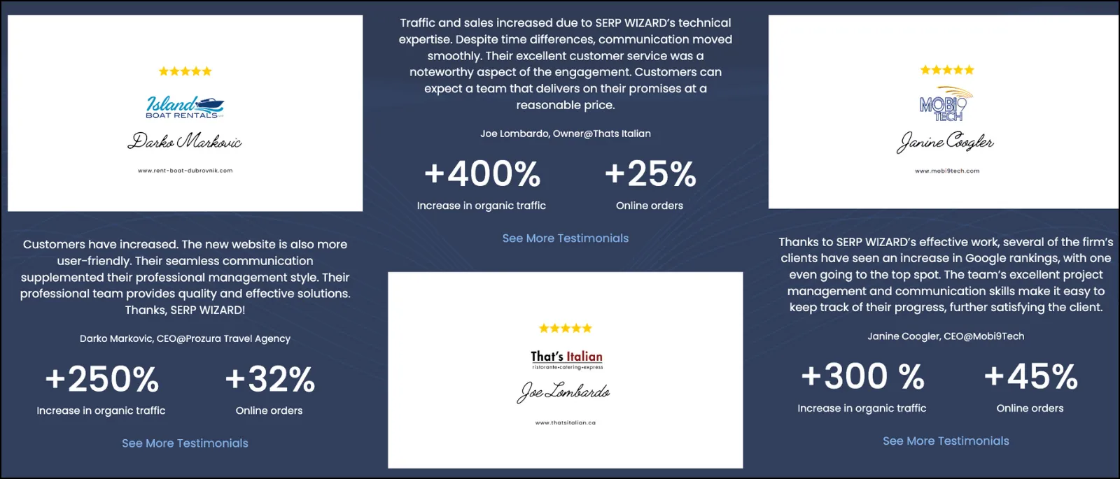SERP Wizard clients testimonials