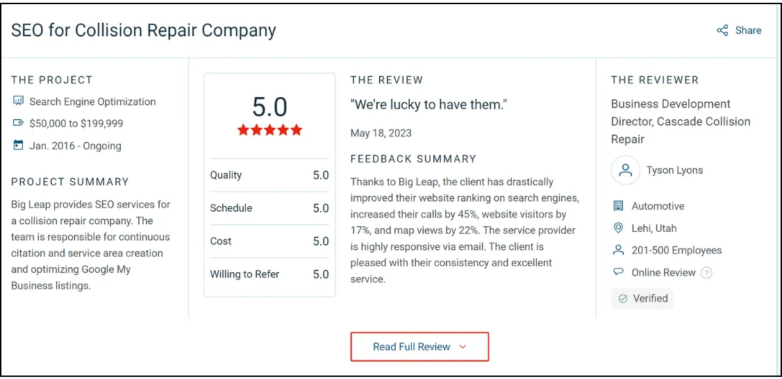 best local seo company testimonial