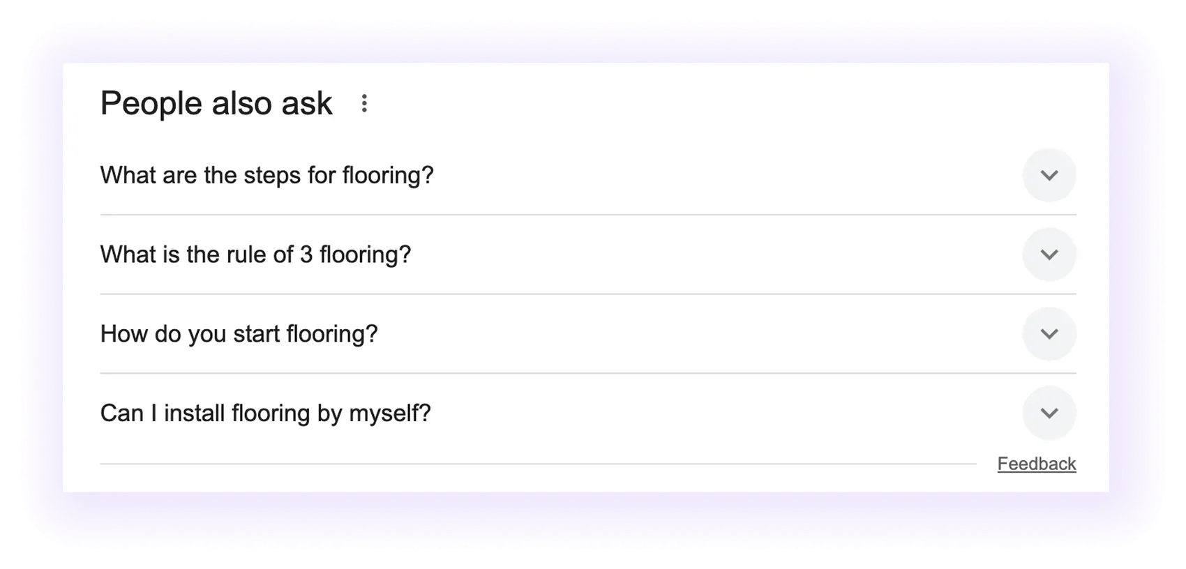 People Also Ask results for “flooring installation" keyword