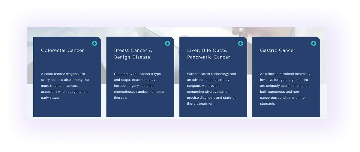 example of service-to-service linking section on a surgeon website