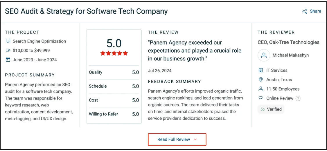 seo audit services testimonial