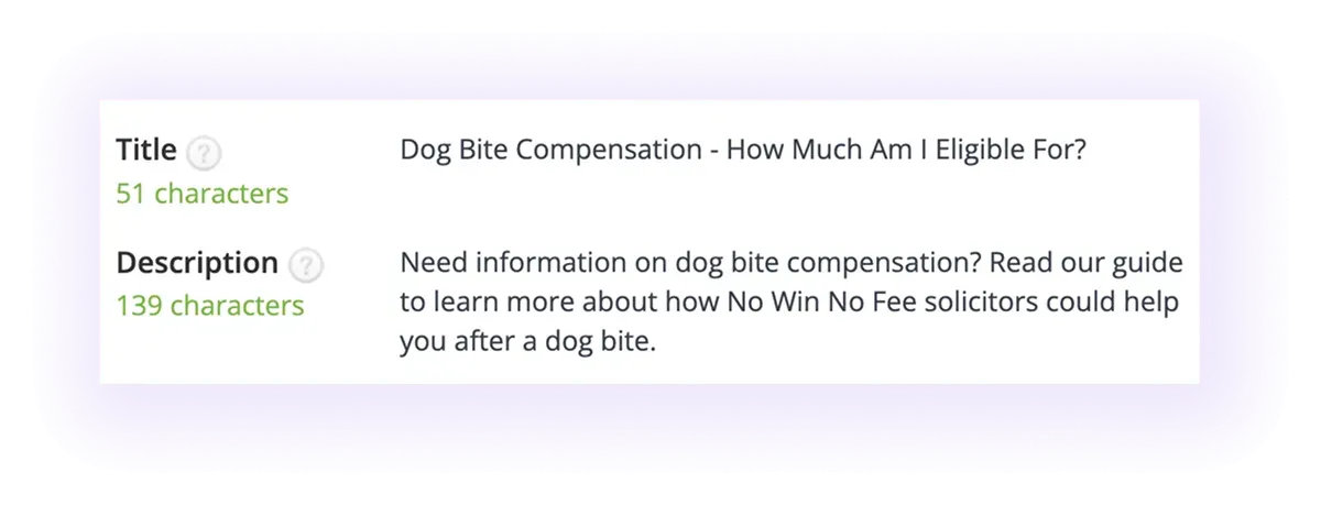 optimized meta title and meta description in a dog bite compensation blog