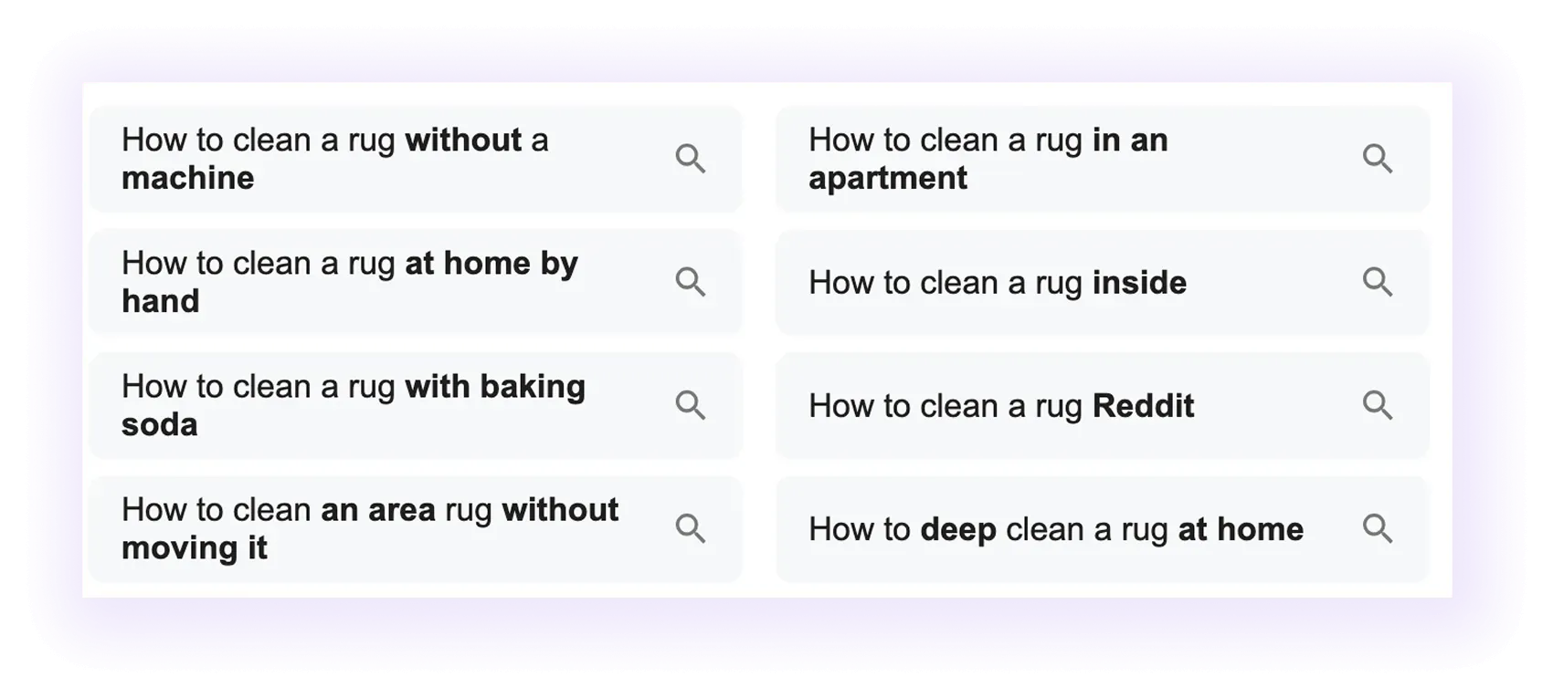 Google's People Also Ask for "how to clean a rug" query