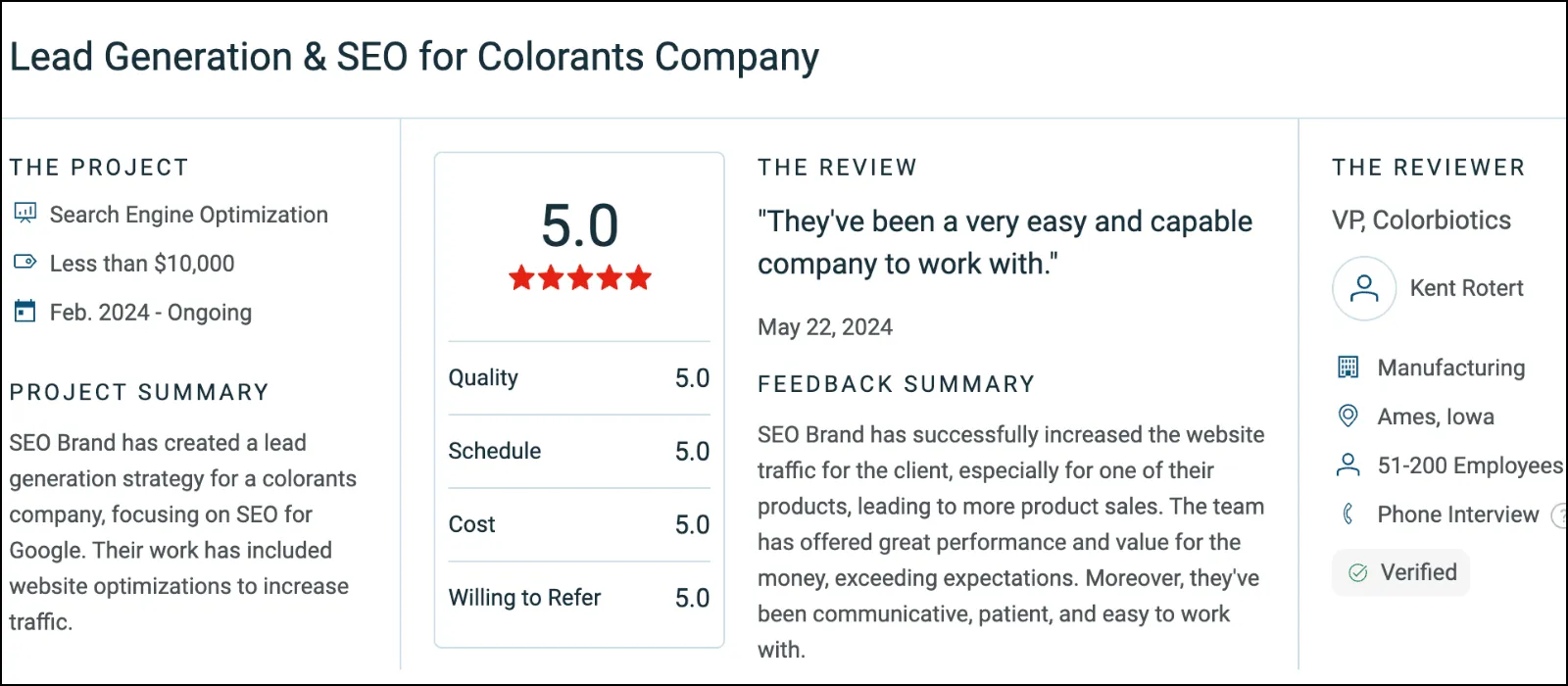 seo brand client testimonial