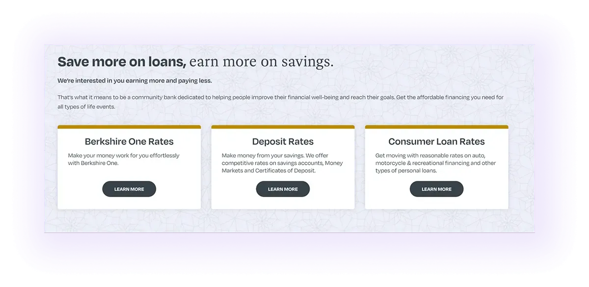 Rate Summaries with Links block on a banking website
