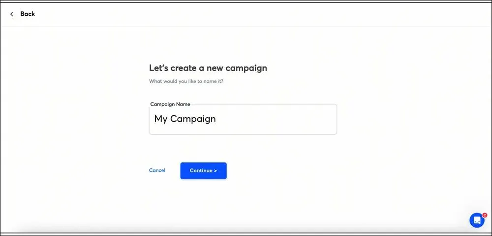 Instantly.ai campaign creation screen showing how to name and set up a new outreach campaign