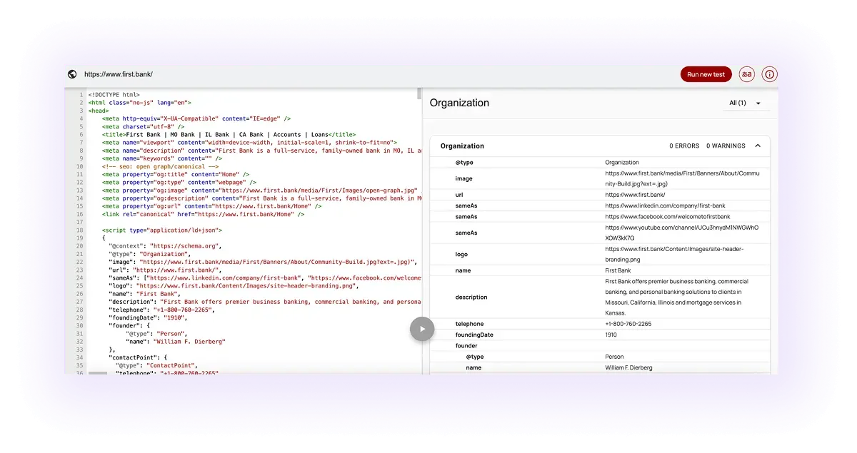 example of schema markup for a bank website