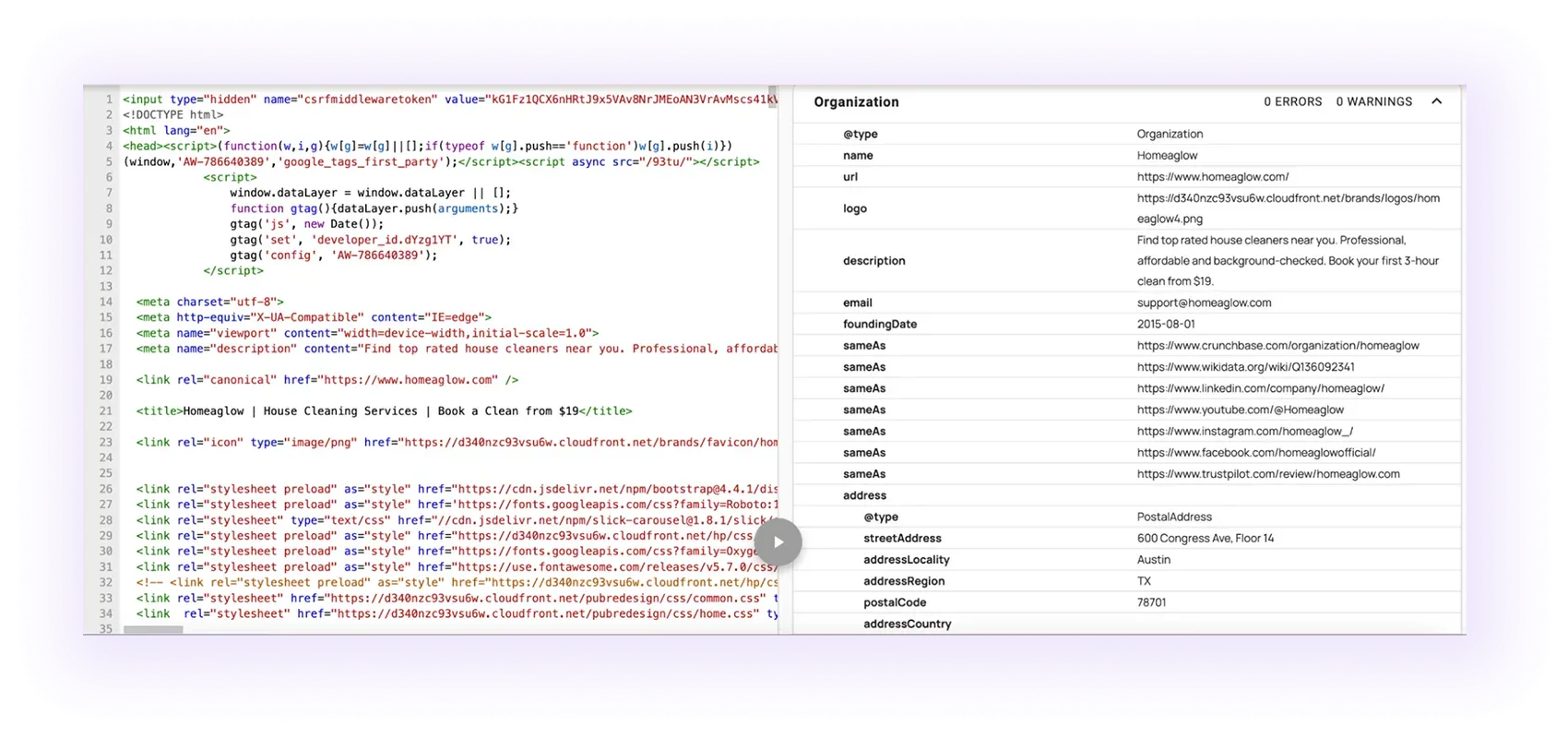 example of an optimized schema markup for a cleaning services website