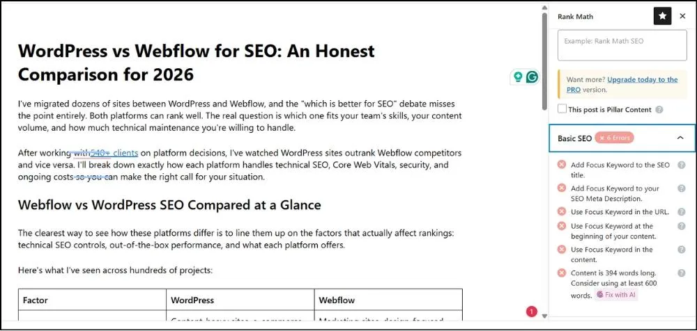 WordPress vs Webflow for SEO