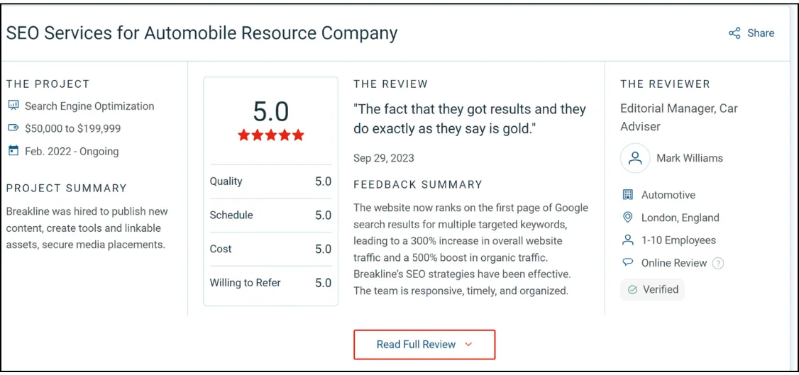 best local seo company testimonial