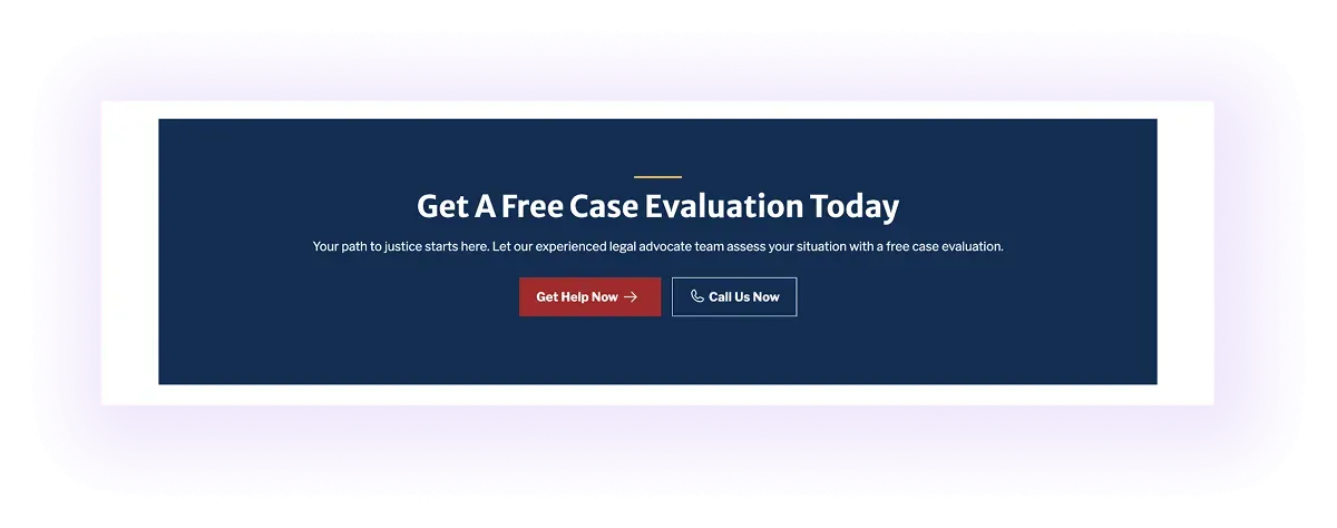 free case evaluation block on a law firm website
