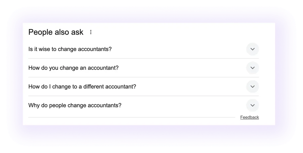 google’s people also ask for "change accountant" keyword