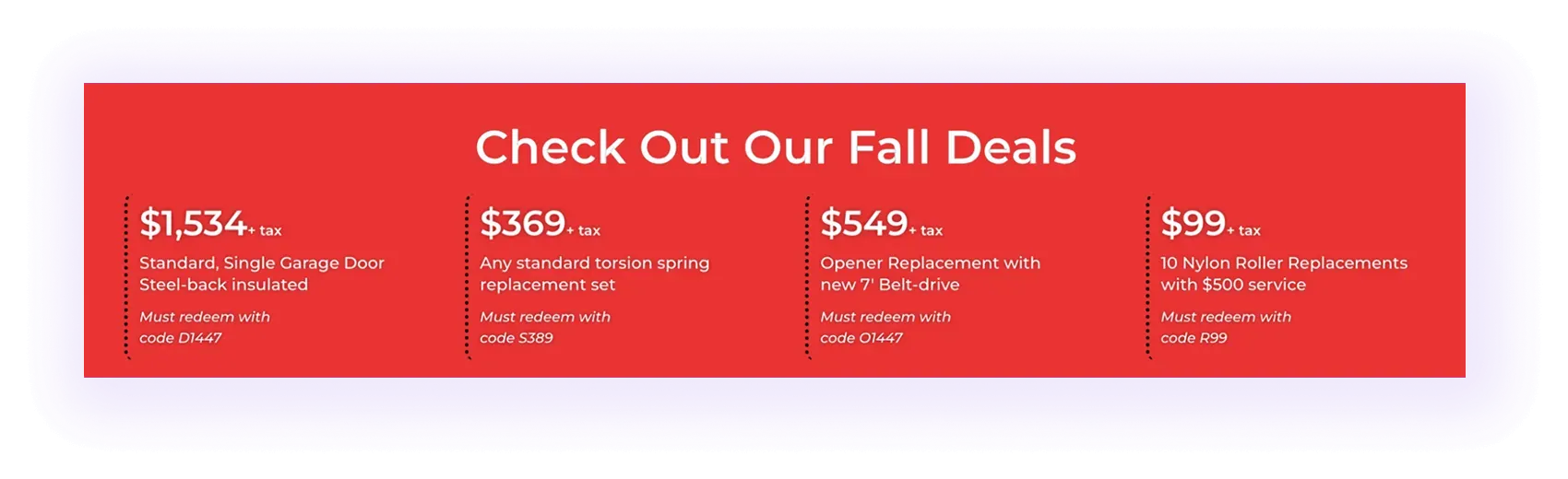 Promotions & Contact Info for Garage Door SEO