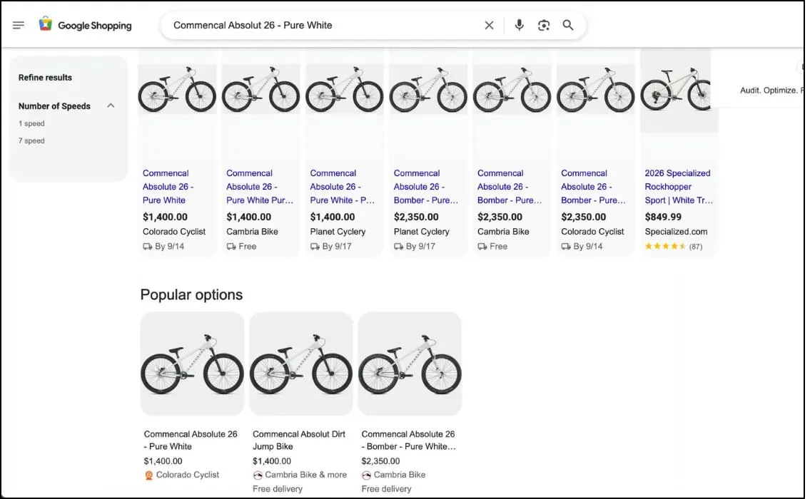 Colorado Cyclist appearing in Google Shopping