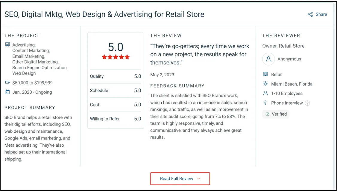 best local seo company testimonial