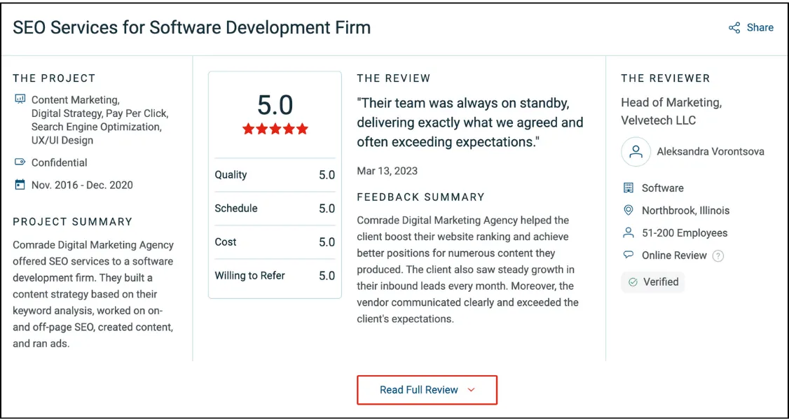 client testimonial