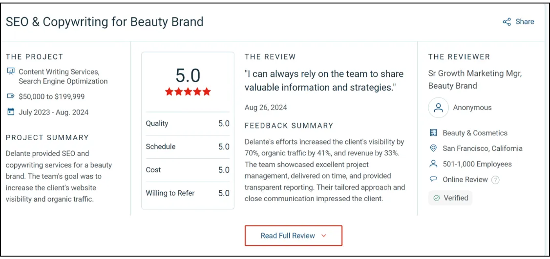 best local seo company testimonial