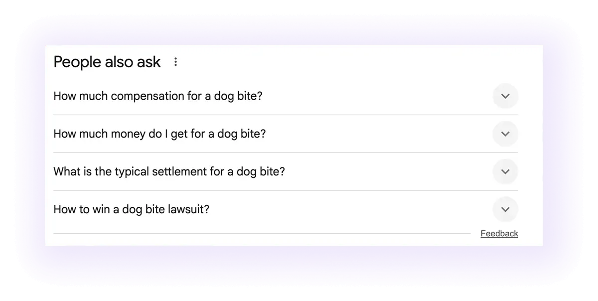 google’s people also ask for "dog bite lawyer" keyword