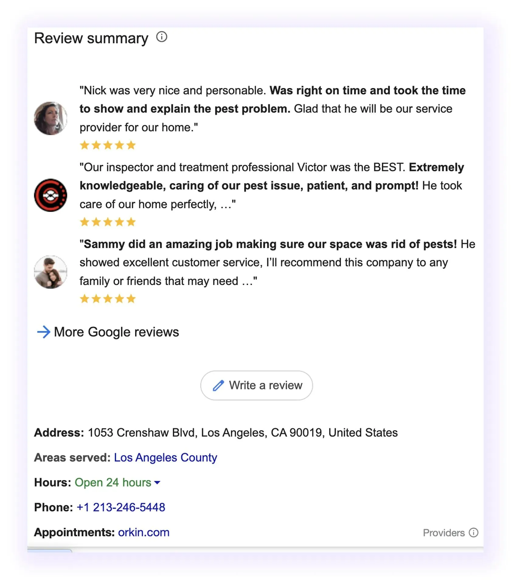 google reviews for pest control companies