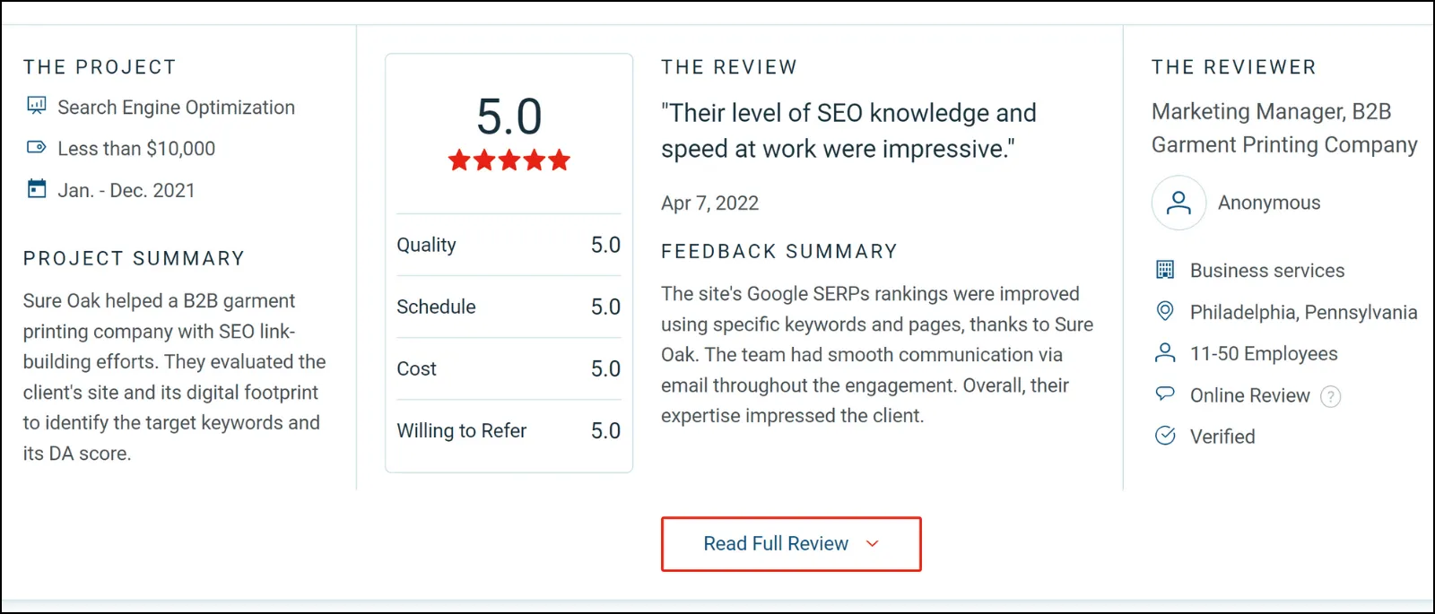 Sure Oak Testimonials