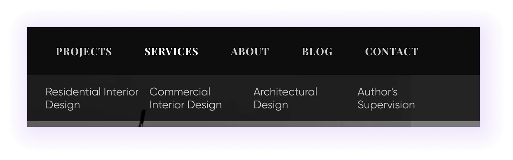 Website Menu for Interior Design SEO