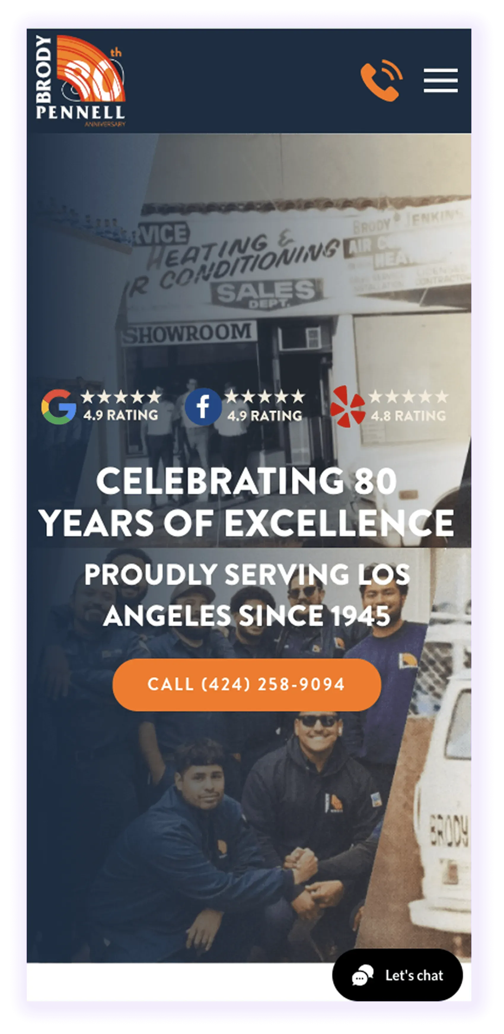 example of mobile-optimized hvac company website