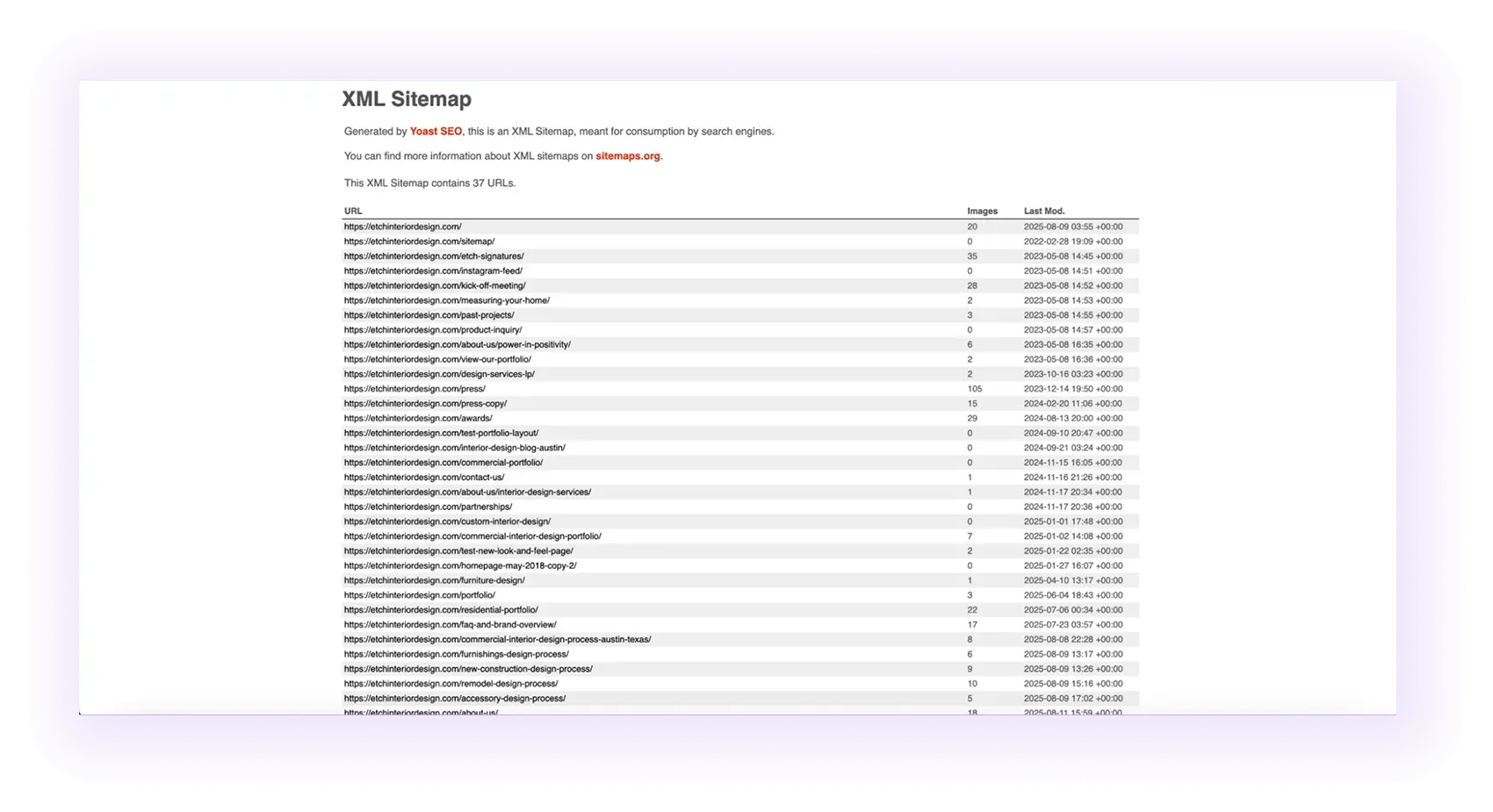 XML sitemap for Interior Design SEO