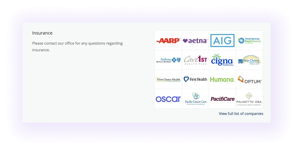 insurance providers block on an orthopedic website