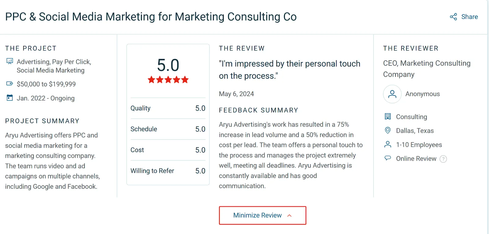 ARYU Advertising client review