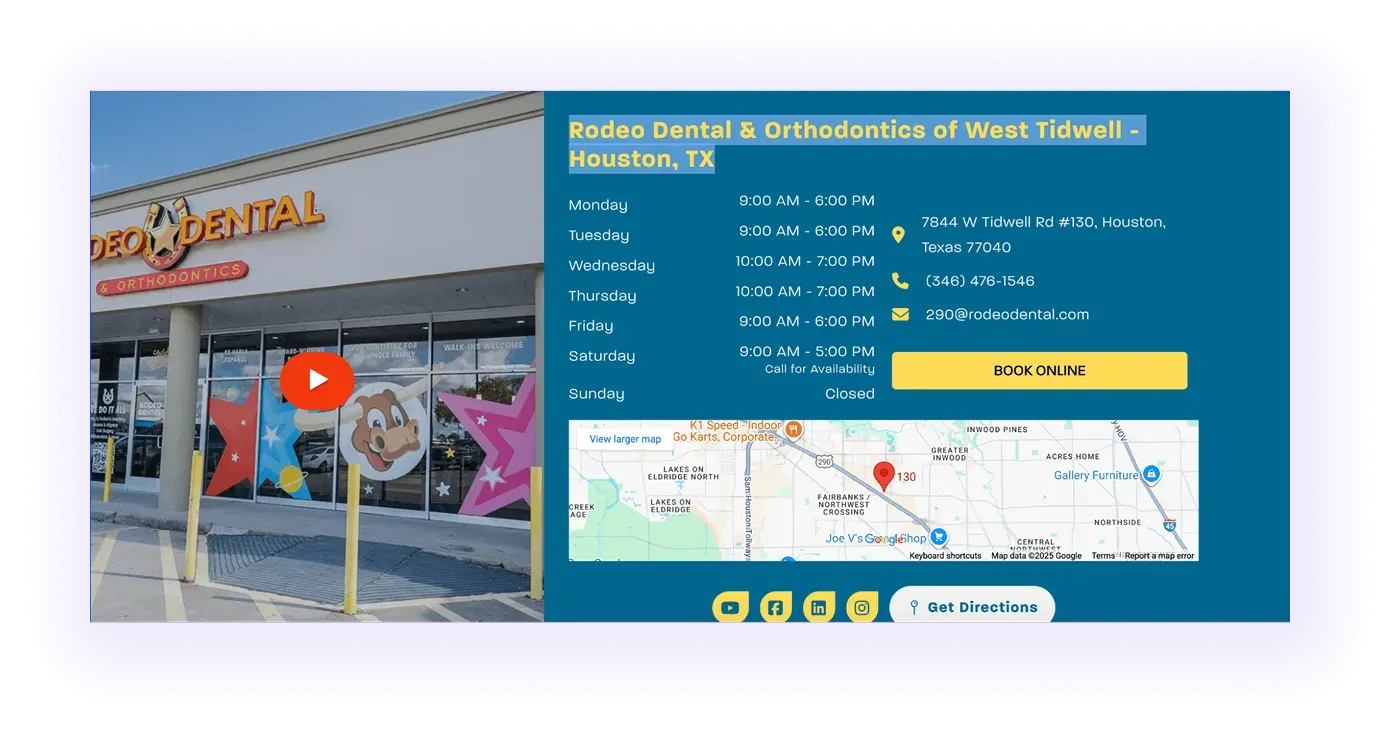 example of a local keyword use in location page of a multi-area orthodontic clinic website