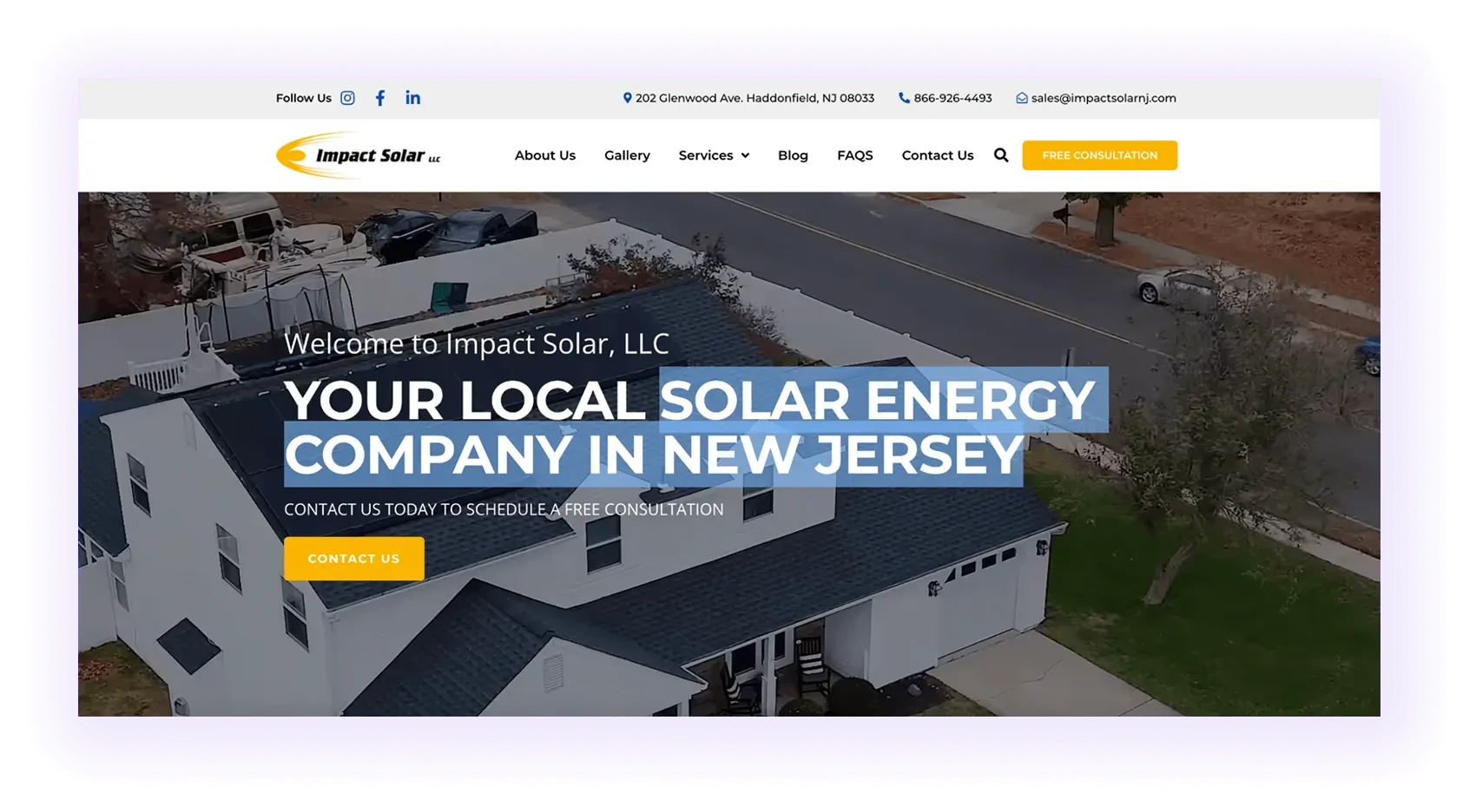  local solar company website homepage hero section example with a targeted local keyword