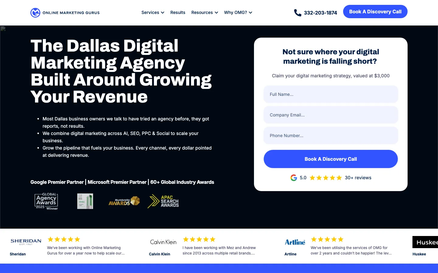 Online Marketing Gurus homepage