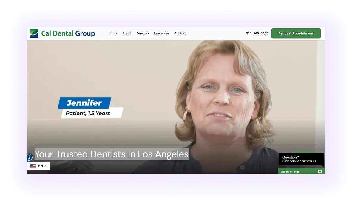 example of a local keyword used in a local dental website