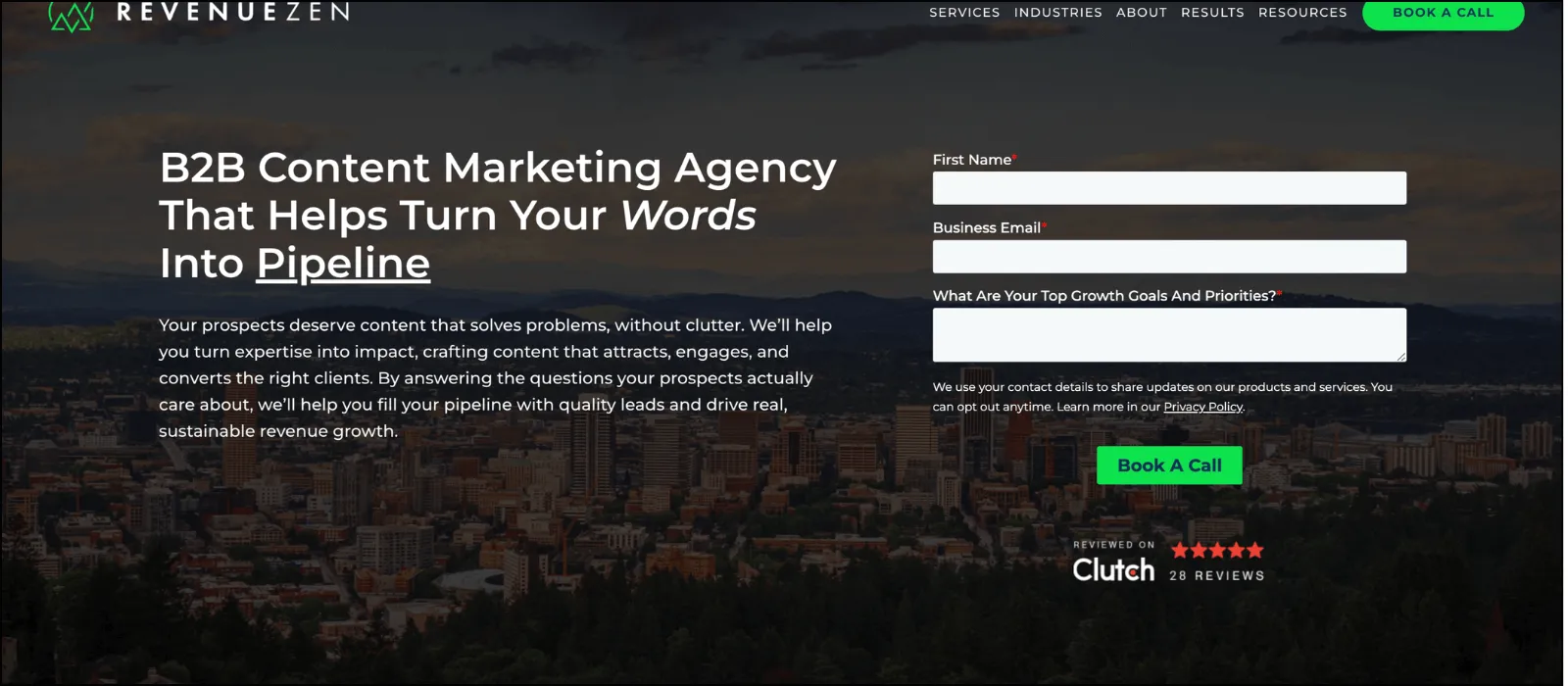 RevenueZen homepage