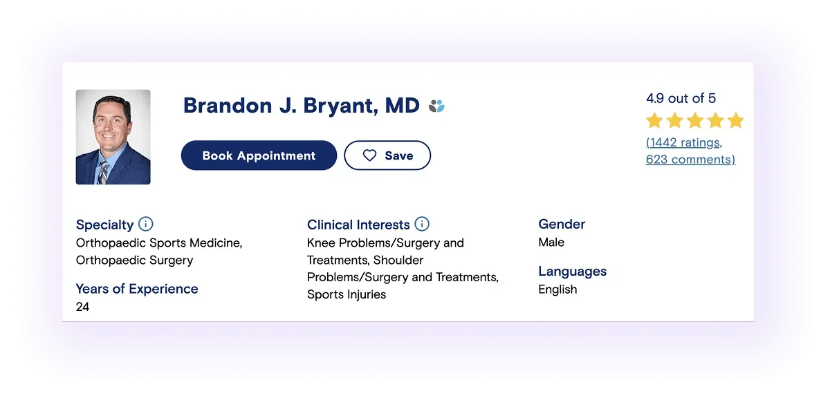 featured doctors block on a healthcare provider website