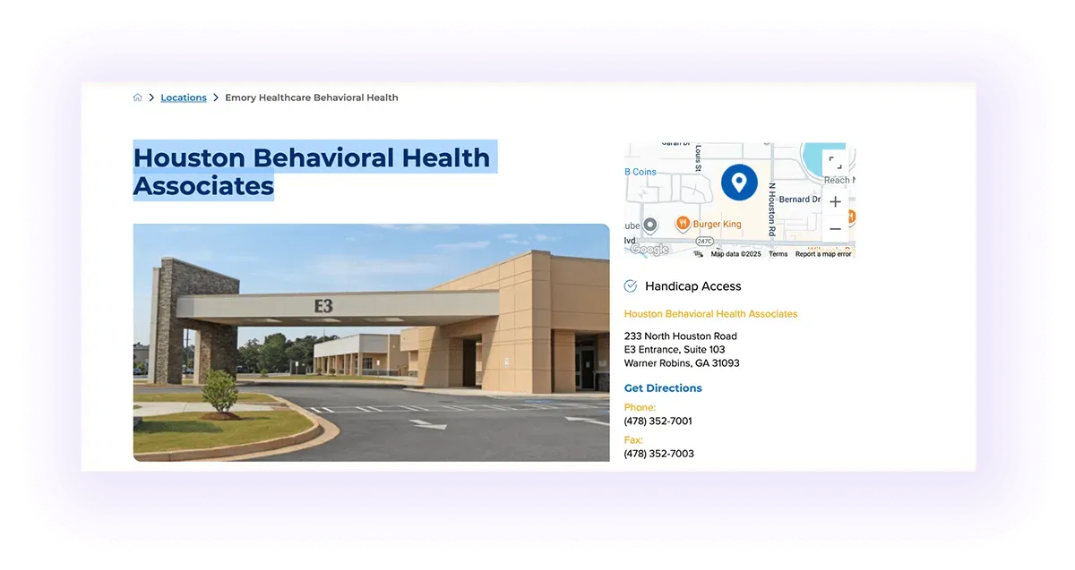 example of a local keyword use in location page of a multi-area healthcare provider website