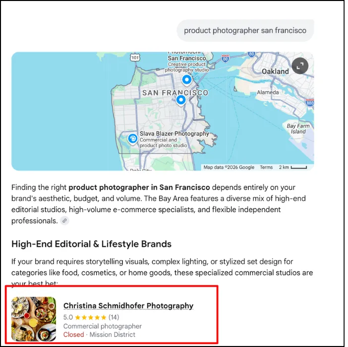 Christina Schmidhofer Photography appears in Google AI