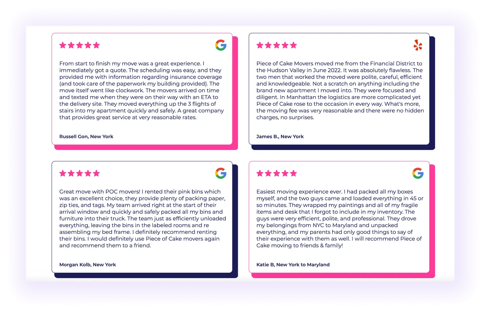 client written reviews block on a moving company website