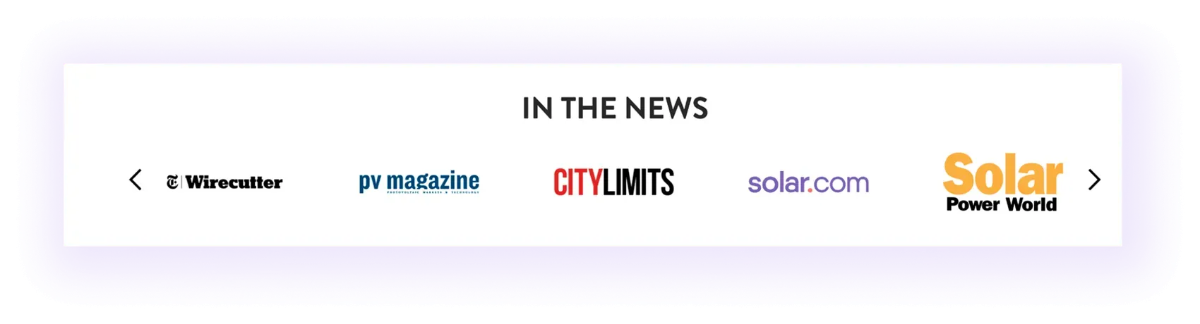 news & media features block on a solar company website