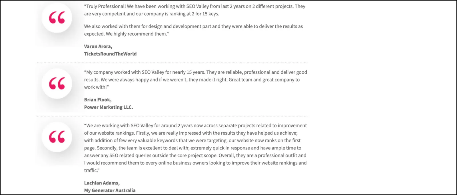 SEO Valley Solutions client testimonial