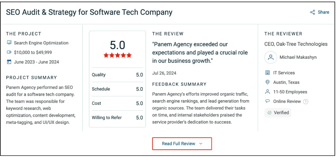 seo audit services testimonial