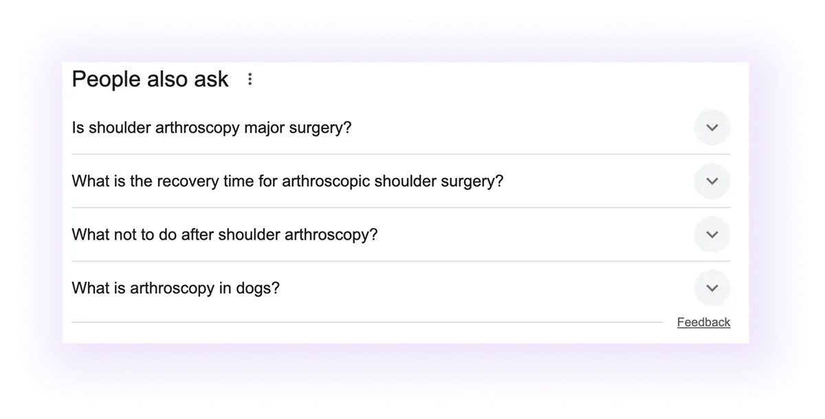 google’s people also ask for "arthroscopic shoulder surgery" keyword