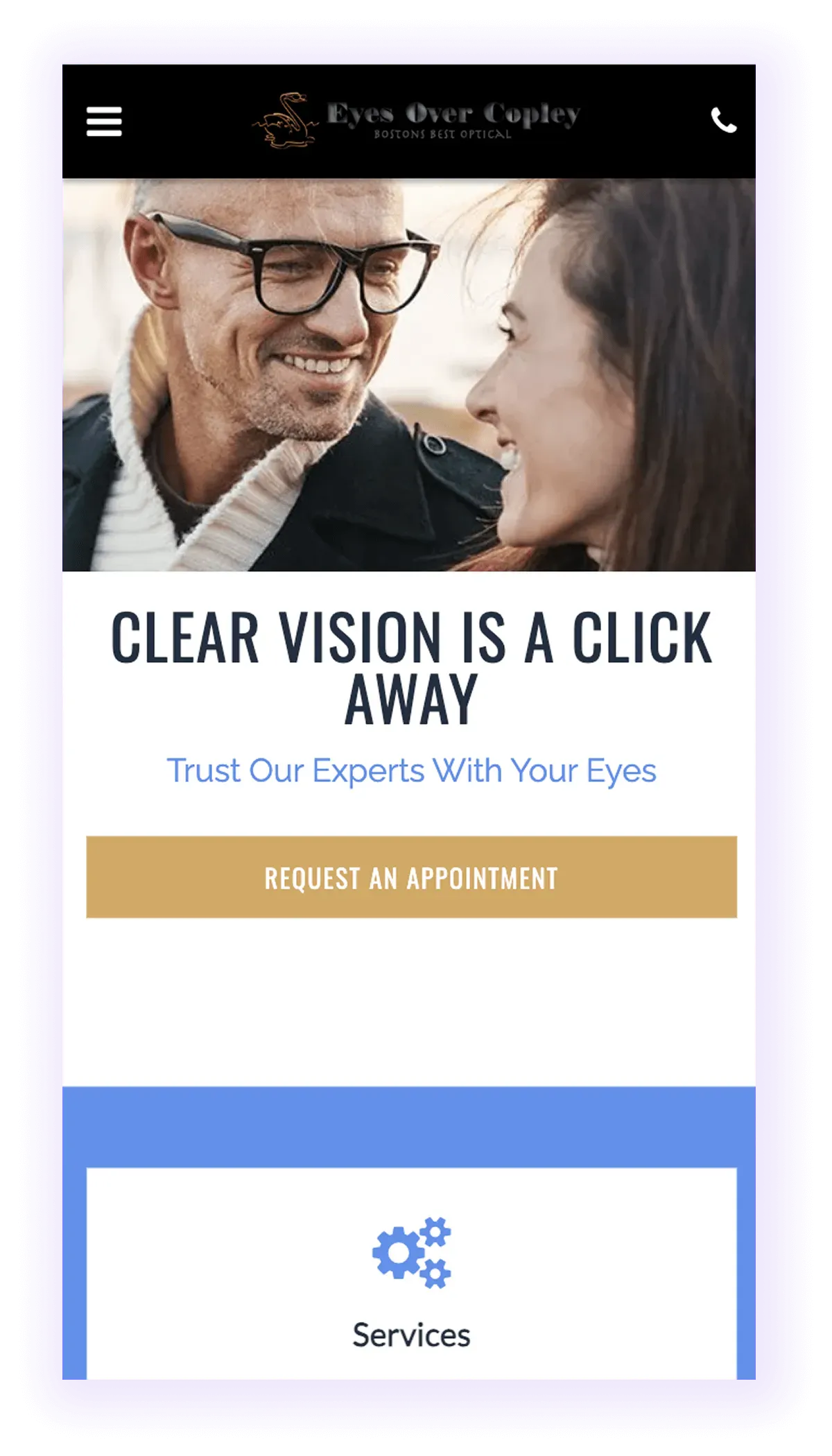 example of mobile-optimized optometry website