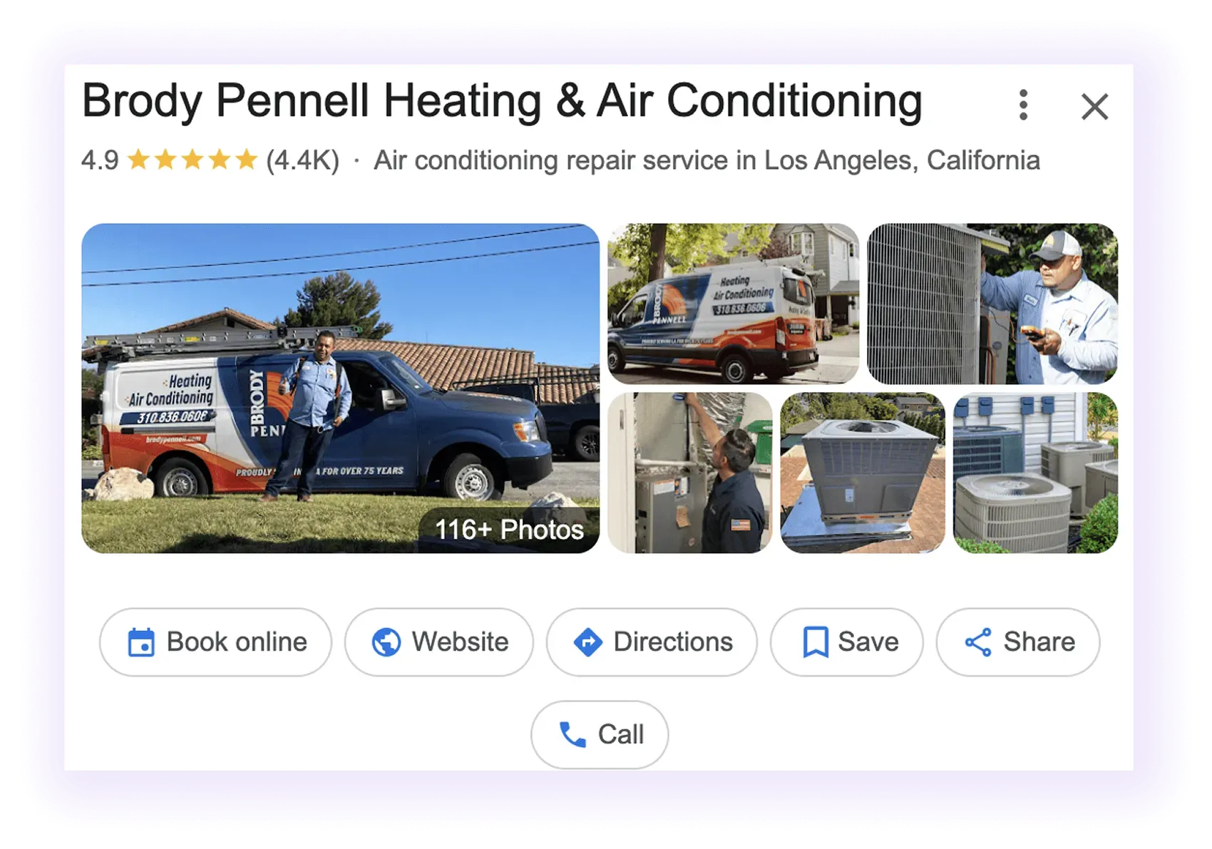 Google Business Profile overview example for an hvac company GMB